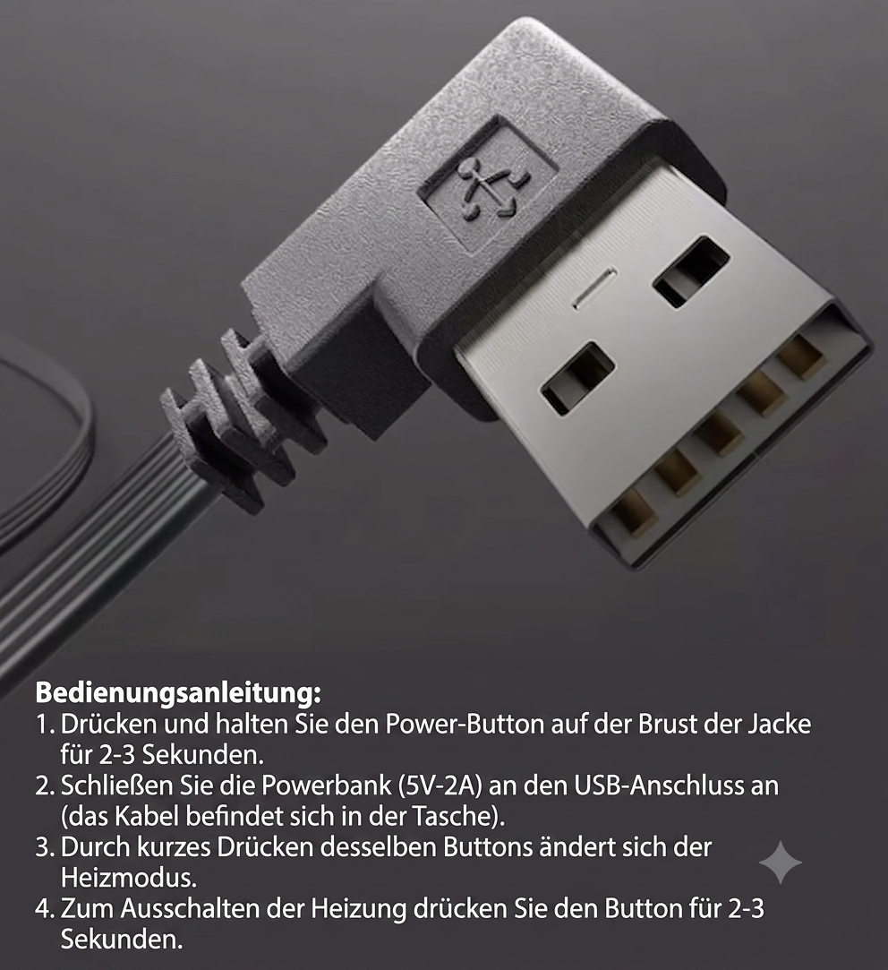 USB Self Heating jacket description